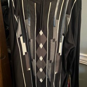 Men’s sweater, size 2X black/grey/white with leather trim in between